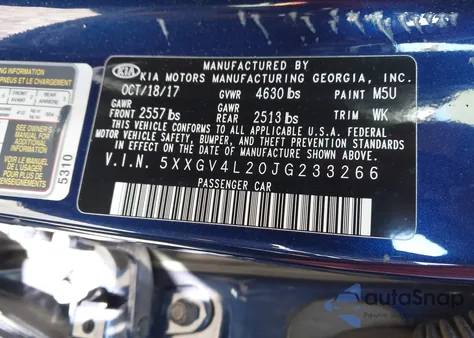 2018 Kia Optima Sx Turbo из США, поврежденный, VIN 5XXGV4L20JG233266